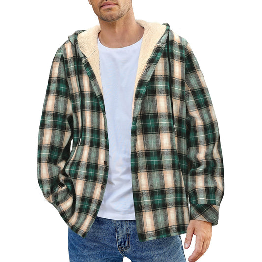 GENTS BLISS Flannel Shirts for Men Plaid Button Up Men Shirts Fleece Hooded Men Jacket Coat with Pocket
