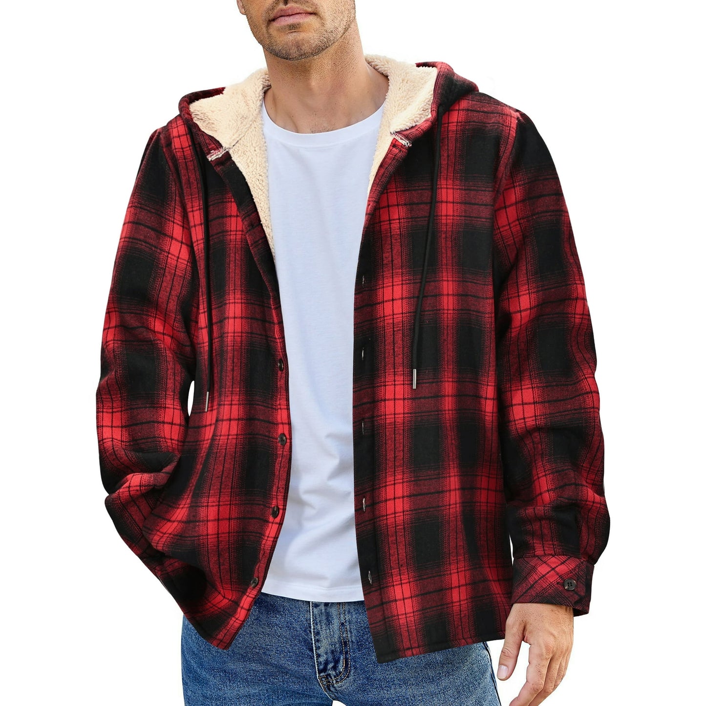 GENTS BLISS Flannel Shirts for Men Plaid Button Up Men Shirts Fleece Hooded Men Jacket Coat with Pocket