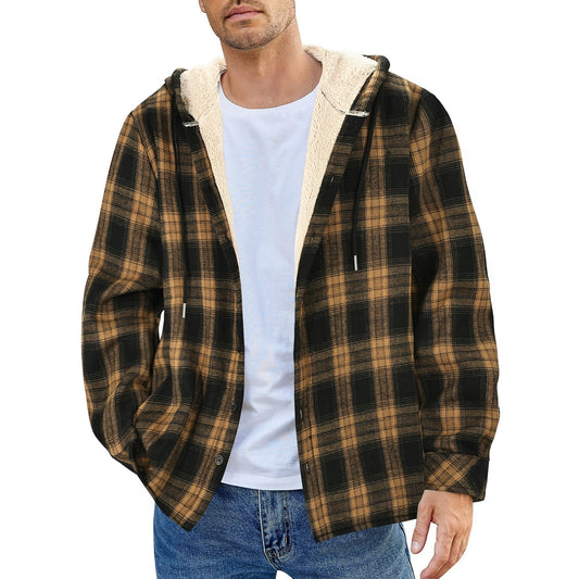 GENTS BLISS Flannel Shirts for Men Plaid Button Up Men Shirts Fleece Hooded Men Jacket Coat with Pocket