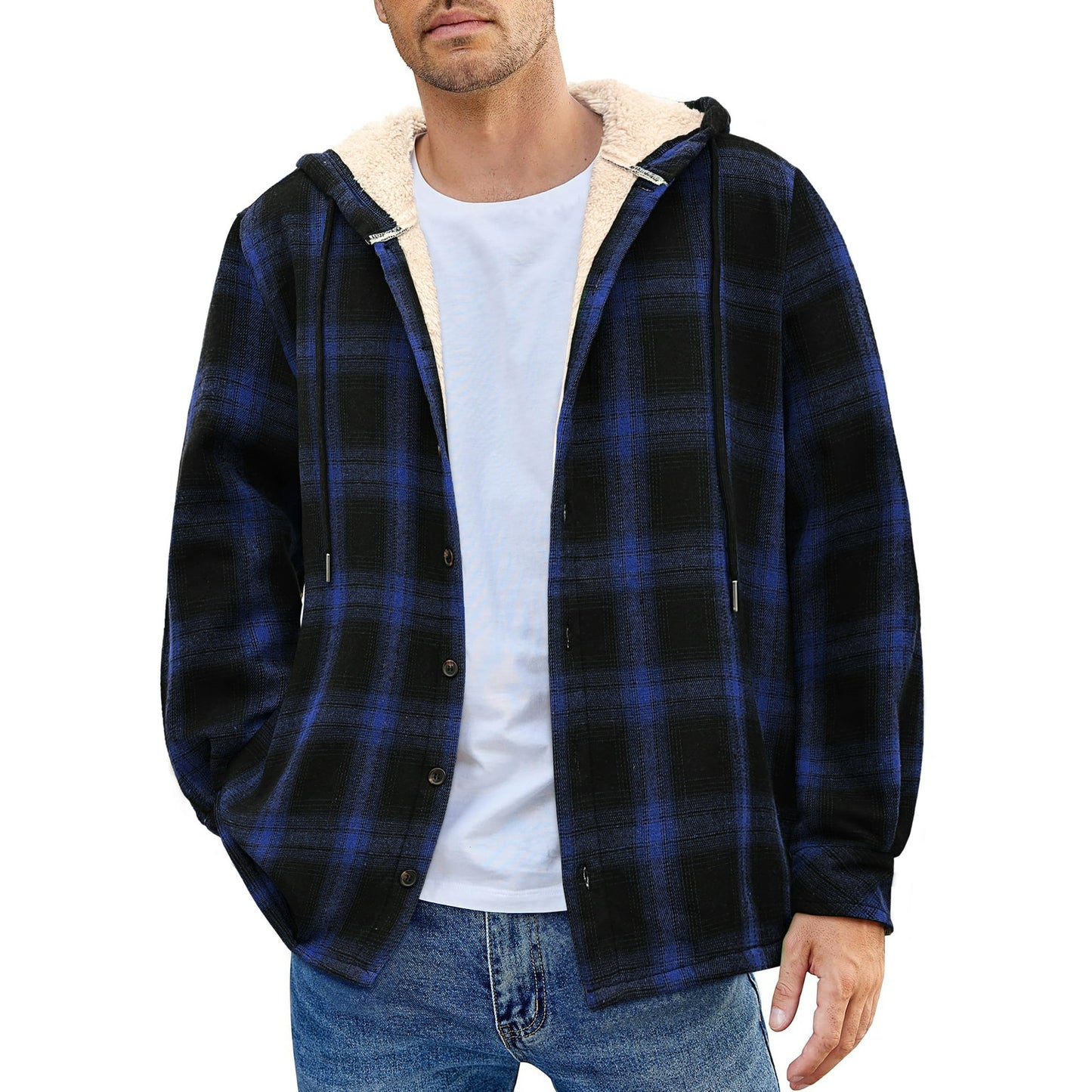 GENTS BLISS Flannel Shirts for Men Plaid Button Up Men Shirts Fleece Hooded Men Jacket Coat with Pocket