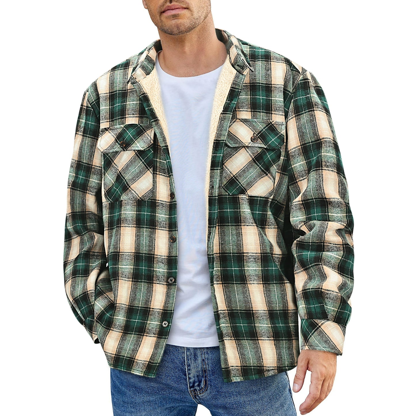 GENTS BLISS Flannel Shirts for Men Plaid Button Up Men Shirts Fleece Men Jacket Coat with Pocket