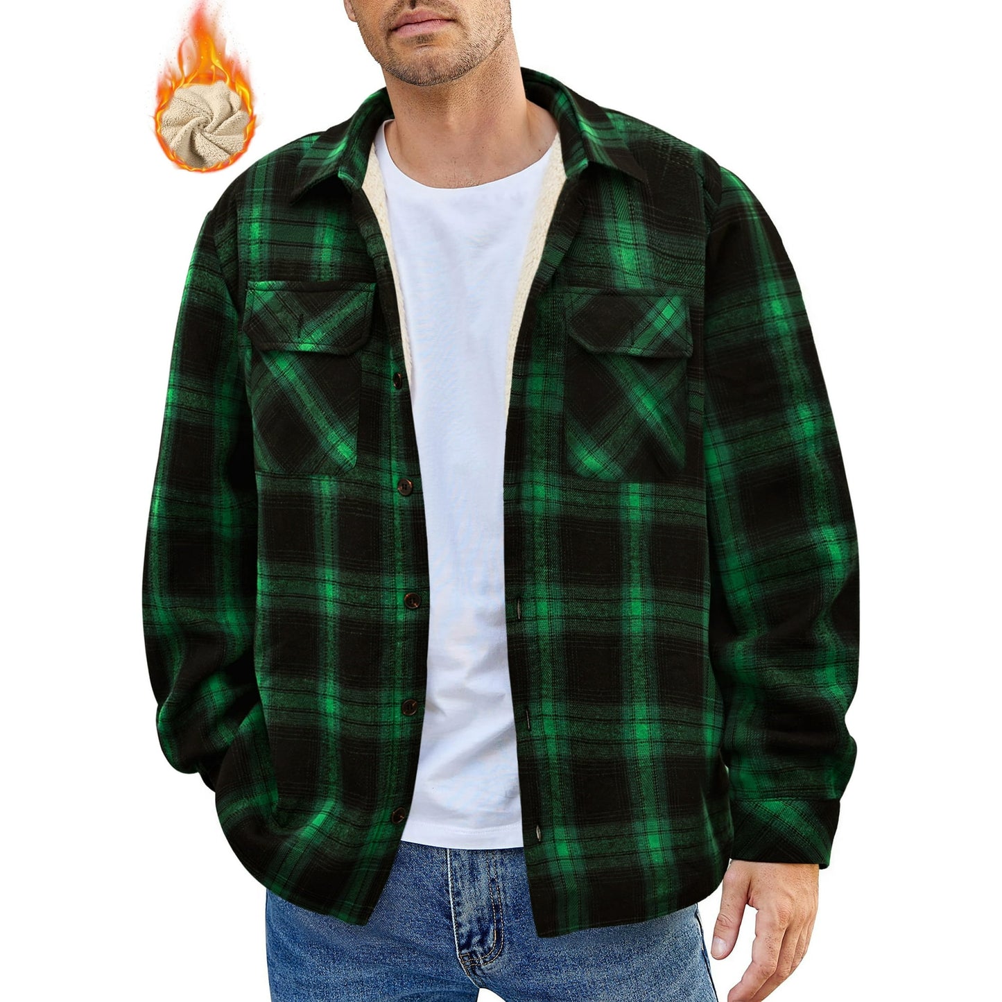 GENTS BLISS Flannel Shirts for Men Plaid Button Up Men Shirts Fleece Men Jacket Coat with Pocket
