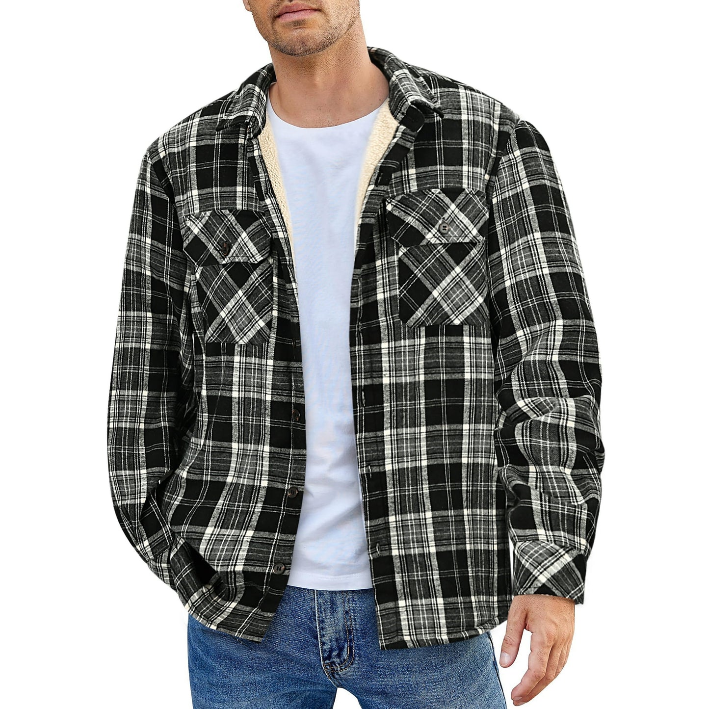 GENTS BLISS Flannel Shirts for Men Plaid Button Up Men Shirts Fleece Men Jacket Coat with Pocket