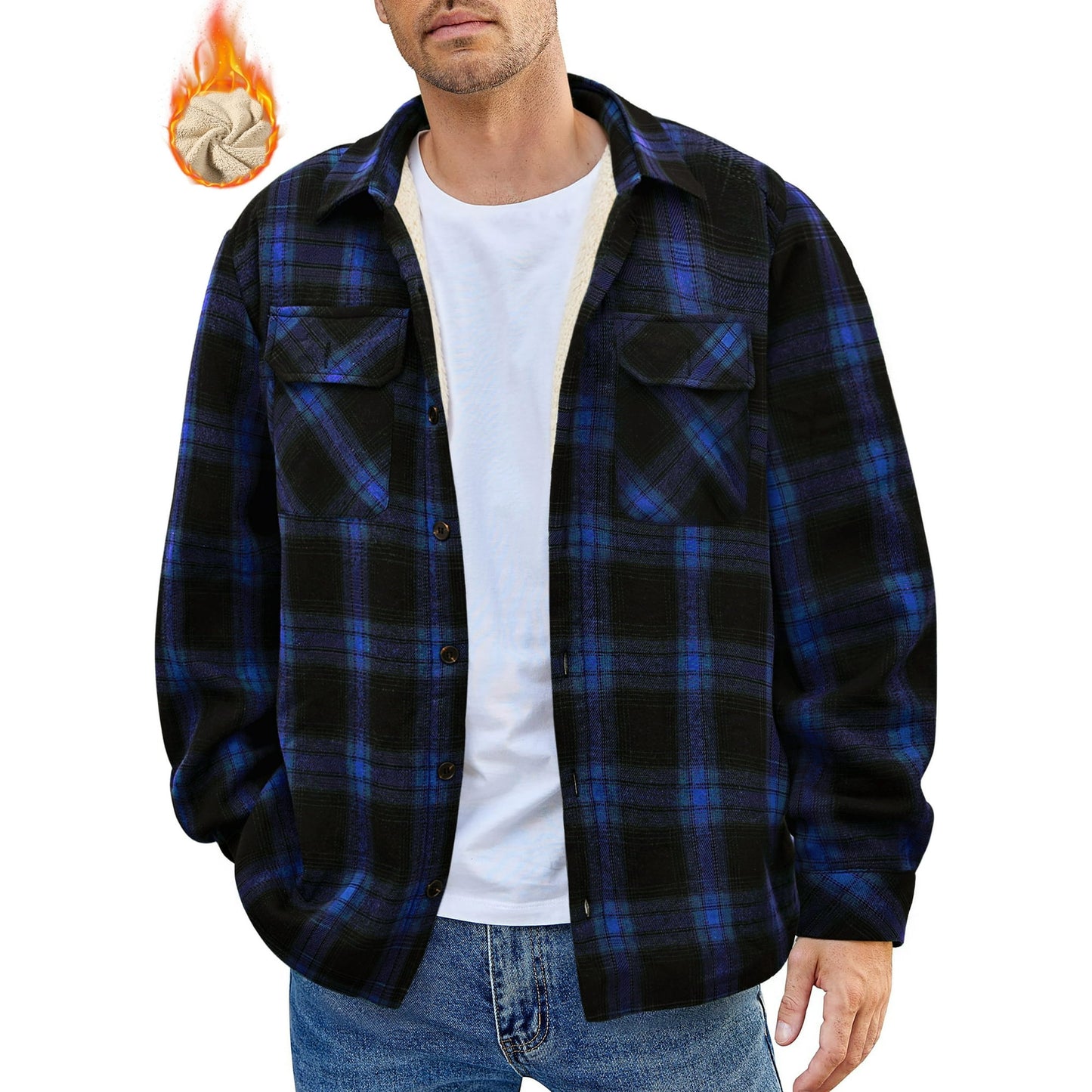 GENTS BLISS Flannel Shirts for Men Plaid Button Up Men Shirts Fleece Men Jacket Coat with Pocket