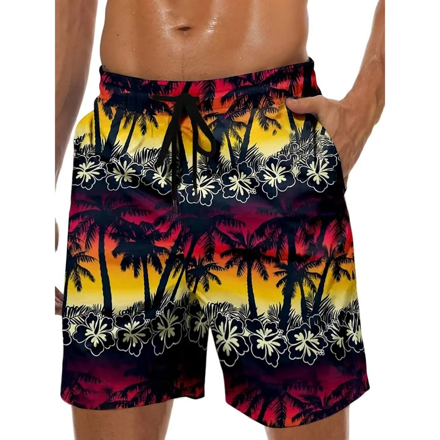 GENTS BLISS Hawaiian Men Shorts Bathing Mesh Lining Beach Shorts for Men with Pockets Swim Trunks