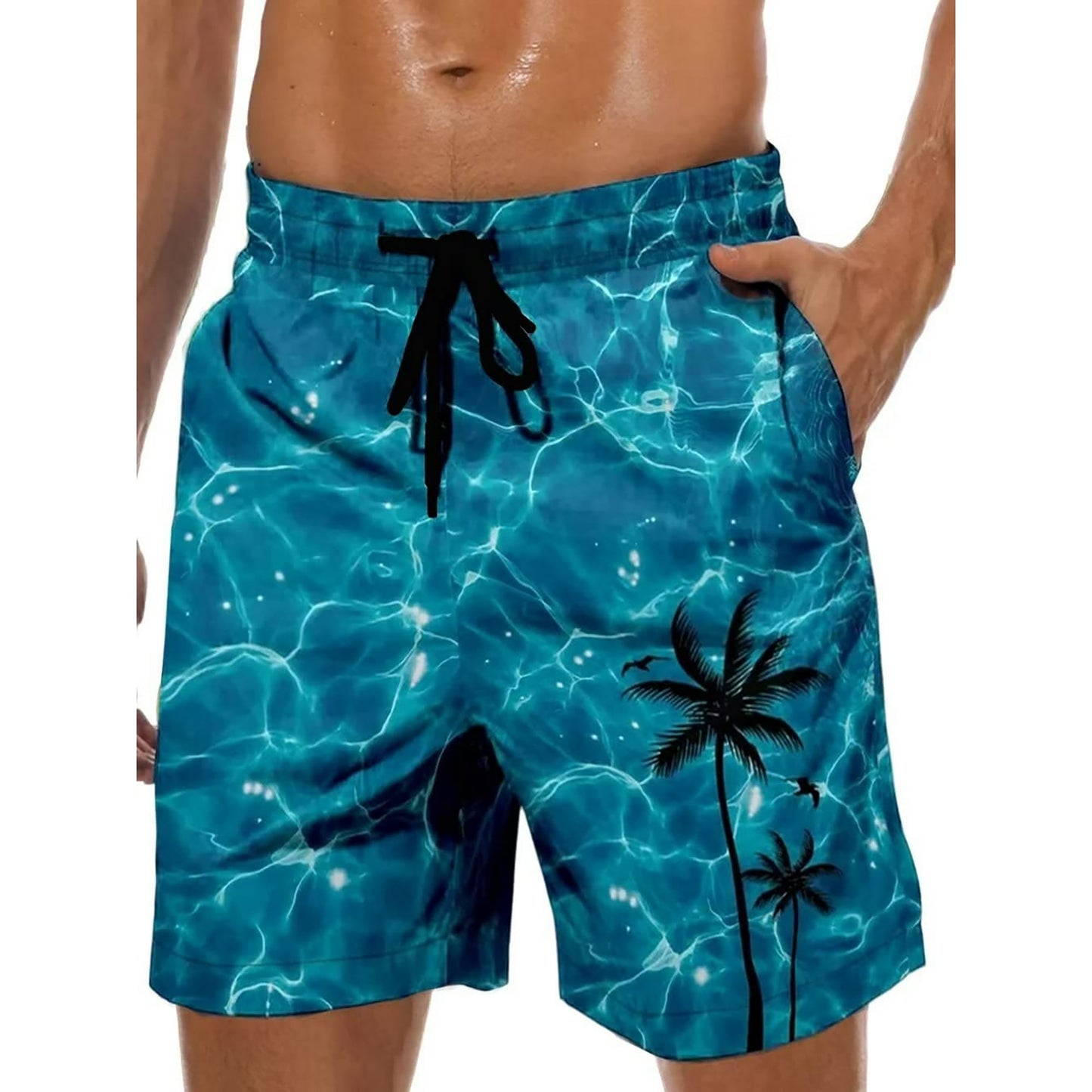 GENTS BLISS Hawaiian Men Shorts Bathing Mesh Lining Beach Shorts for Men with Pockets Swim Trunks