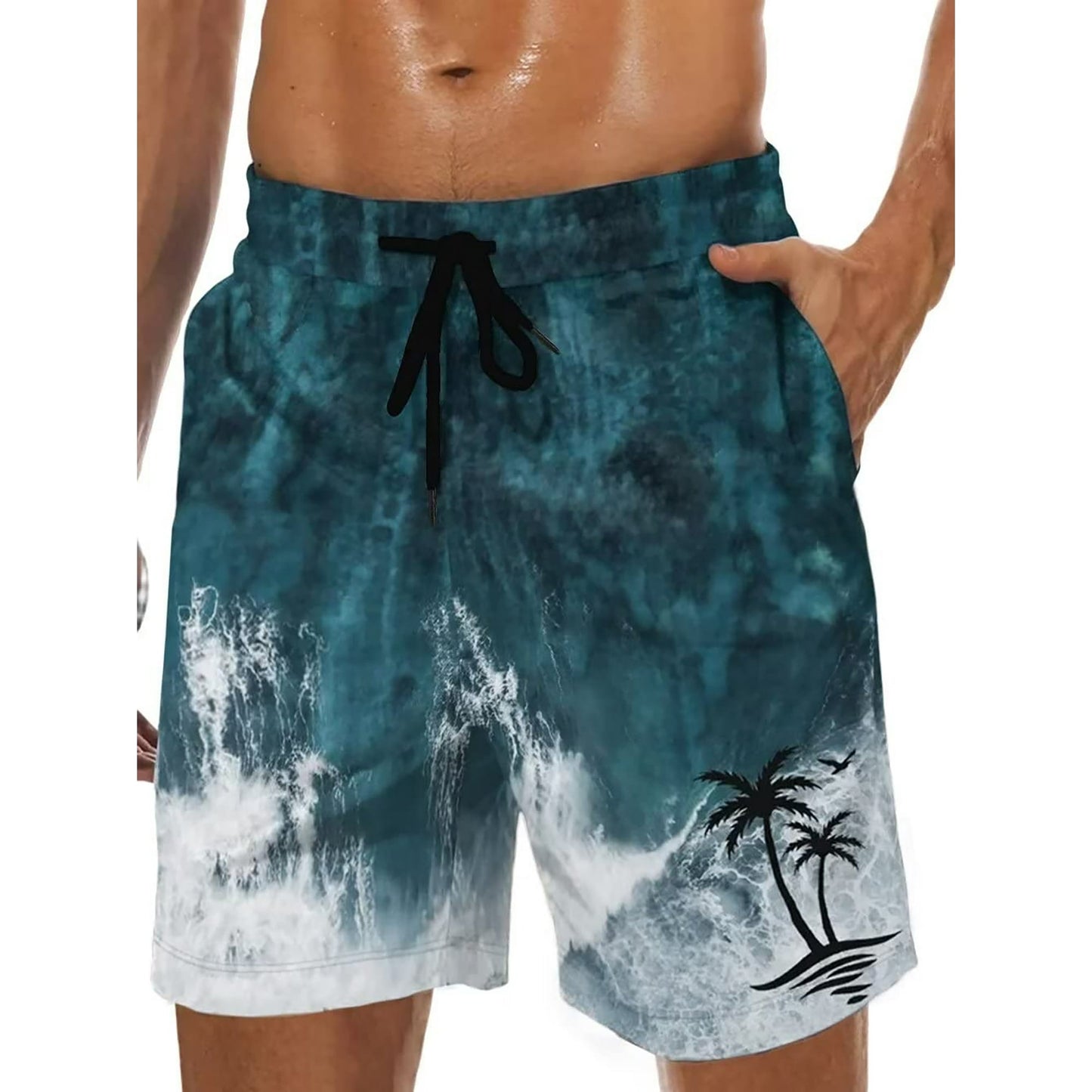 GENTS BLISS Hawaiian Men Shorts Bathing Mesh Lining Beach Shorts for Men with Pockets Swim Trunks