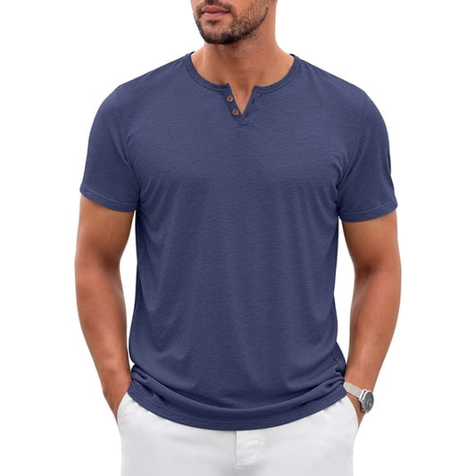 GENTS BLISS Henley Men Shirts Short Sleeve T shirts for Men V Neck Casual Men Shirts