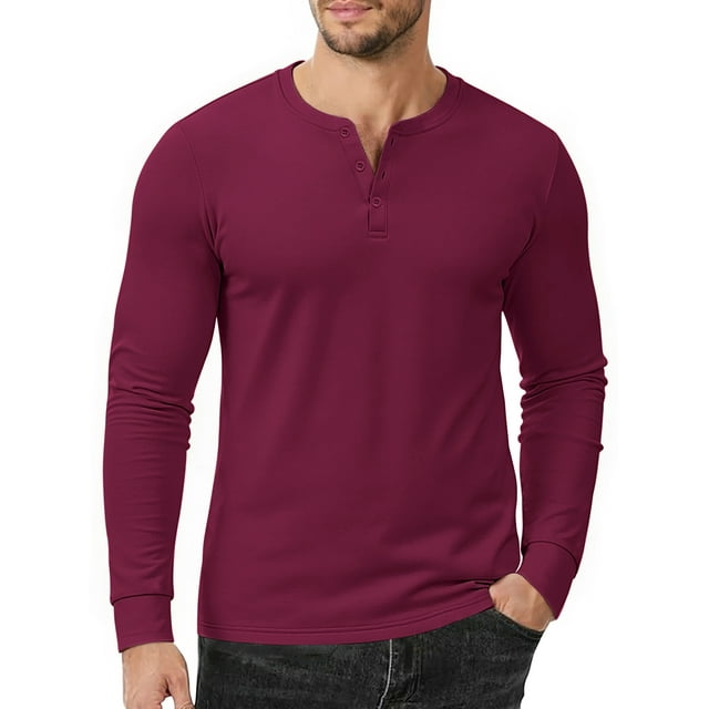 GENTS BLISS Henley Men Sweatshirts Long Sleeve Pullover Men Shirts Fleece Button Sweatshirts for Men