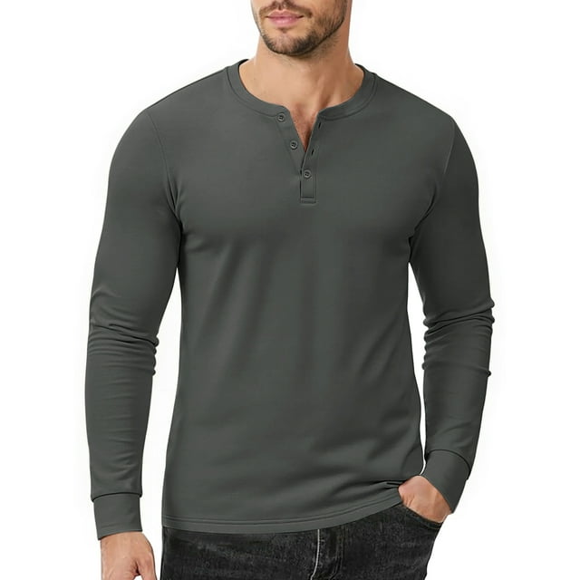 GENTS BLISS Henley Men Sweatshirts Long Sleeve Pullover Men Shirts Fleece Button Sweatshirts for Men