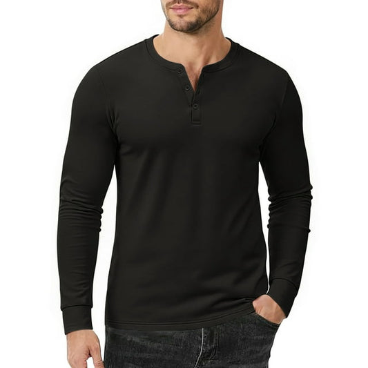GENTS BLISS Henley Men Sweatshirts Long Sleeve Pullover Men Shirts Fleece Button Sweatshirts for Men