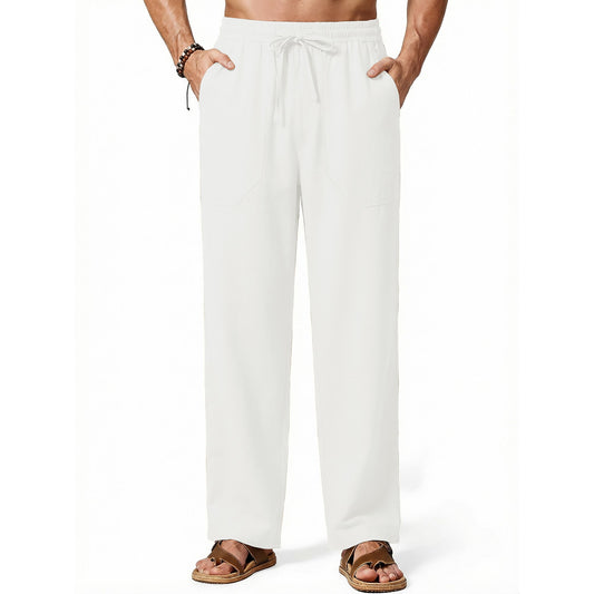 GENTS BLISS Linen Men Pants Elastic Waist Drawstring Pants for Men Casual Beach Men Pants with Pocket