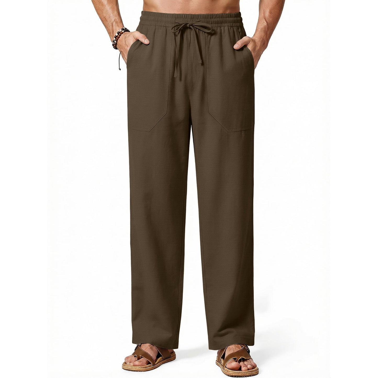 GENTS BLISS Linen Men Pants Elastic Waist Drawstring Pants for Men Casual Beach Men Pants with Pocket