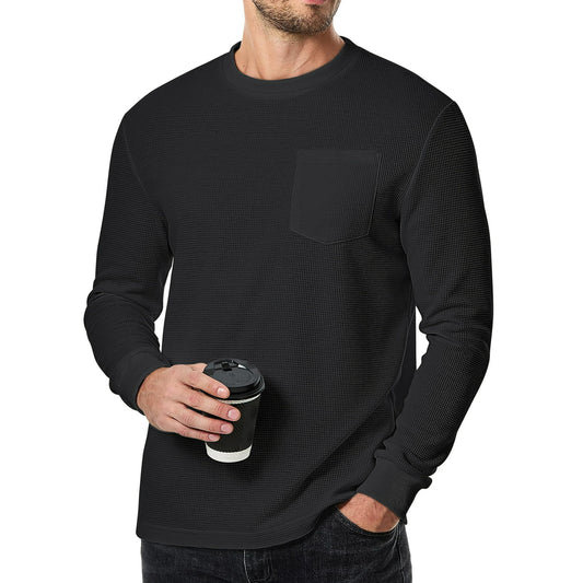 GENTS BLISS Long Sleeve Men Shirts Crew Neck Waffle Shirts for Men Lightweight Men T shirts with Pocket