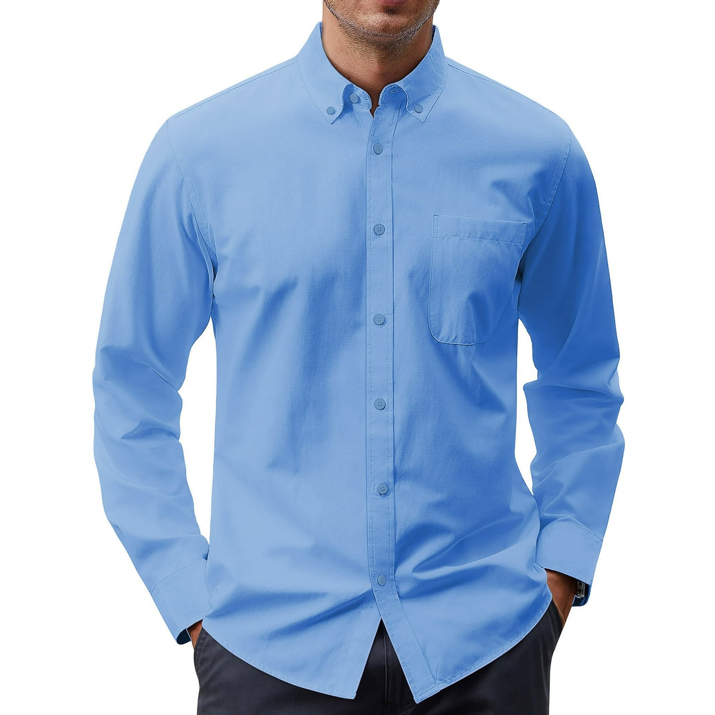 GENTS BLISS Long Sleeve Mens Dress Shirts Casual Solid Shirts for Men Regular Oxford Tops with Pocket