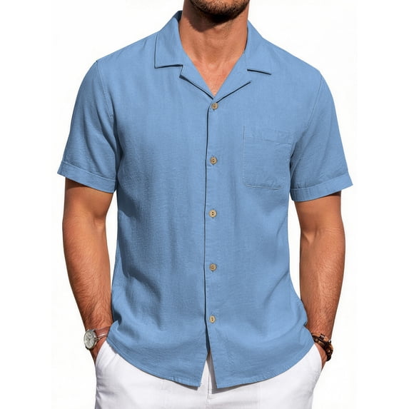 GENTS BLISS Men Linen Shirts Casual Short Sleeve Button Down Shirts for Men Beach Tops with Pocket