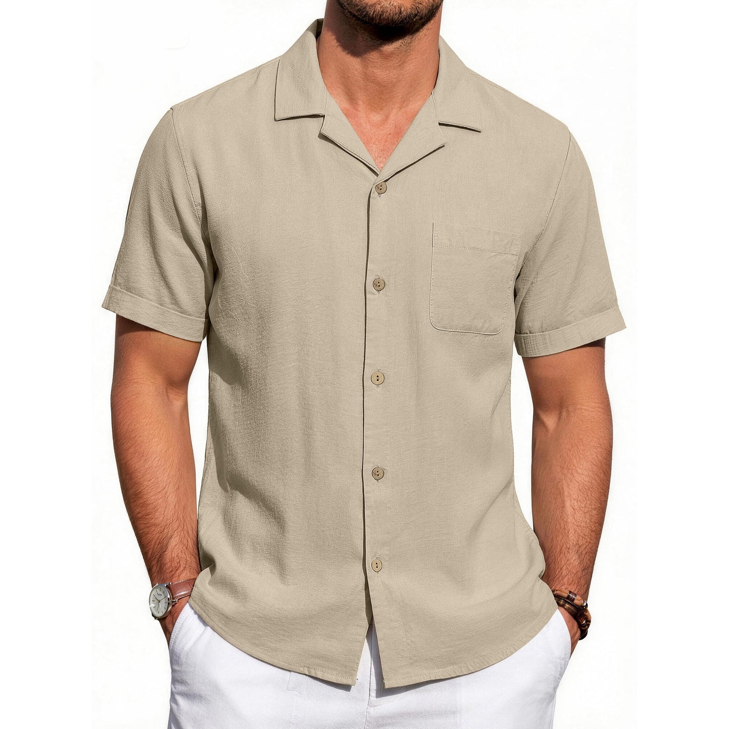 GENTS BLISS Men Linen Shirts Casual Short Sleeve Button Down Shirts for Men Beach Tops with Pocket