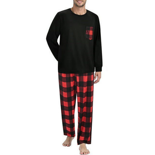 GENTS BLISS Men Pajamas Set Long Sleeve Crew Neck Shirts with Pocket and Plaid Soft Bottoms Sets Sleep Pajamas for Men