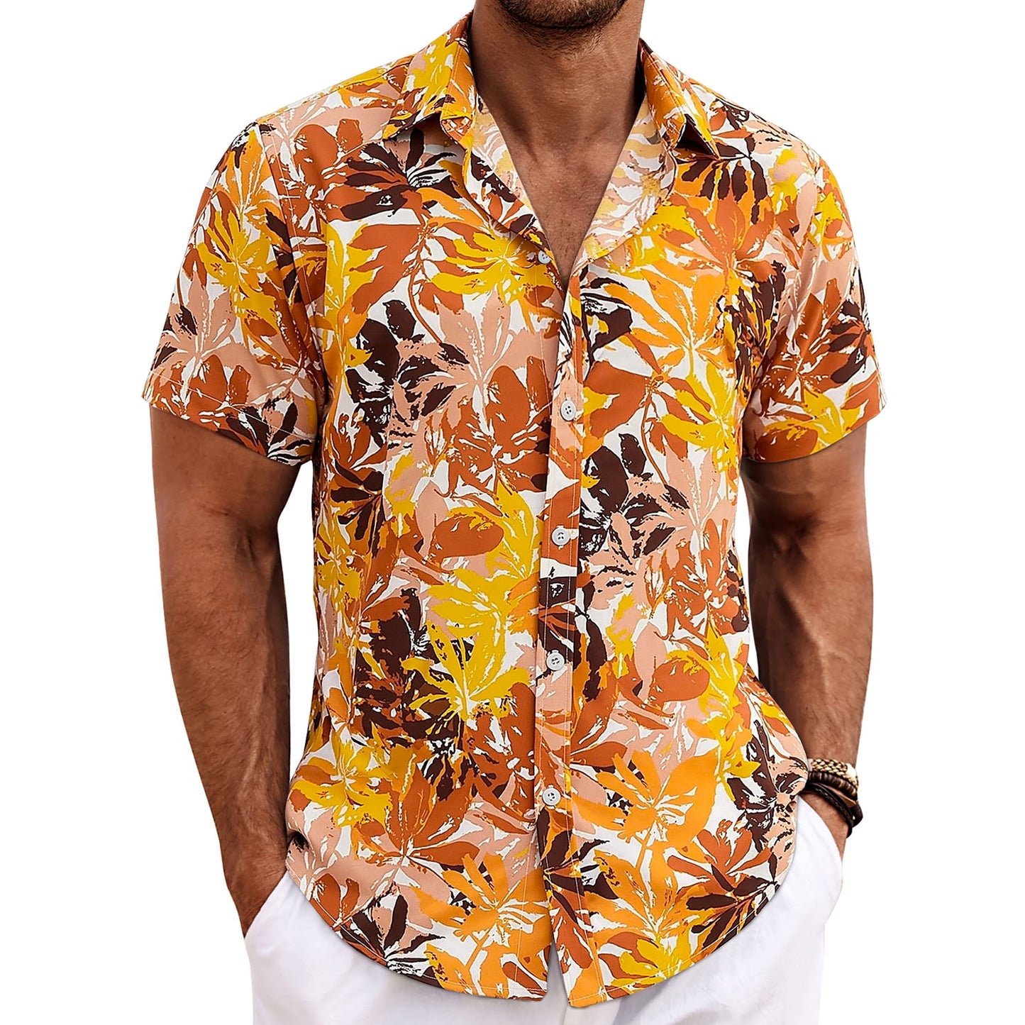 GENTS BLISS Short Sleeve Men Hawaiian Shirts Floral Print Button Down Shirts for Men Casual Beach Shirts
