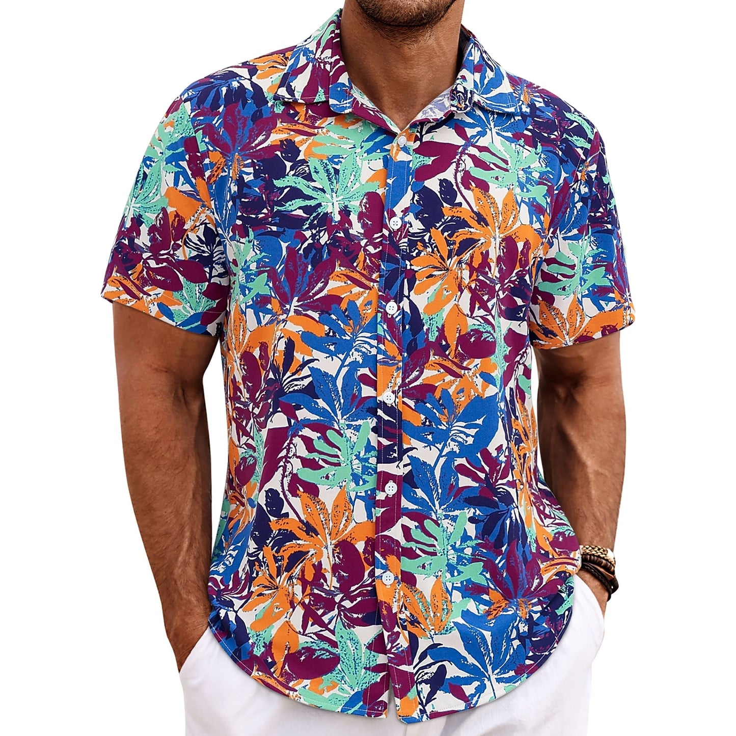 GENTS BLISS Short Sleeve Men Hawaiian Shirts Floral Print Button Down Shirts for Men Casual Beach Shirts