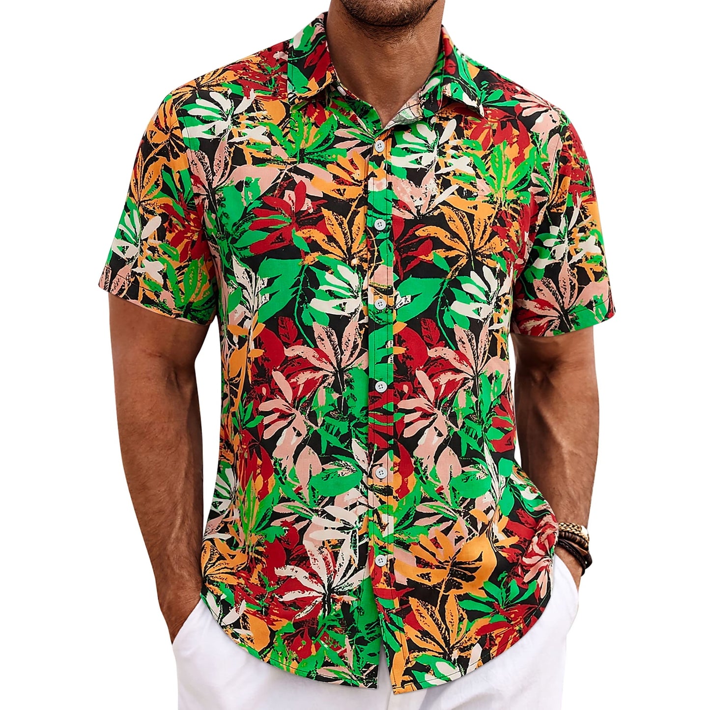 GENTS BLISS Short Sleeve Men Hawaiian Shirts Floral Print Button Down Shirts for Men Casual Beach Shirts