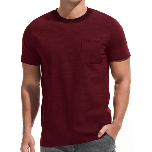 GENTS BLISS Short Sleeve Men T-shirts Ribbed Crew Neck Shirts for Men Color Block Tee Shirts with Pocket