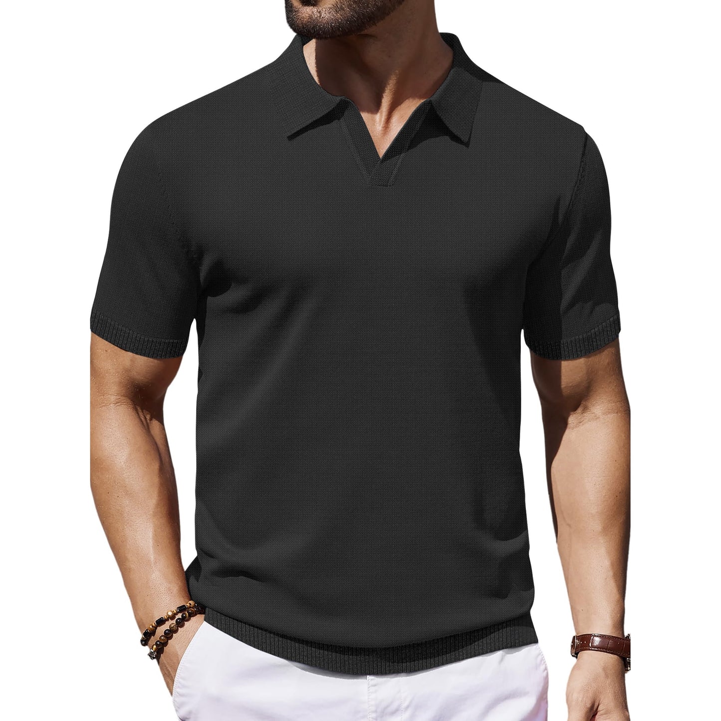 GENTS BLISS V Neck Men Polo Shirts Short Sleeve Knit T shirts for Men Casual Stretch Men Shirts