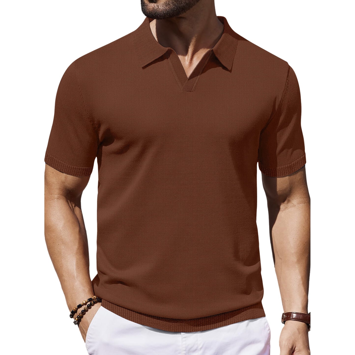 GENTS BLISS V Neck Men Polo Shirts Short Sleeve Knit T shirts for Men Casual Stretch Men Shirts
