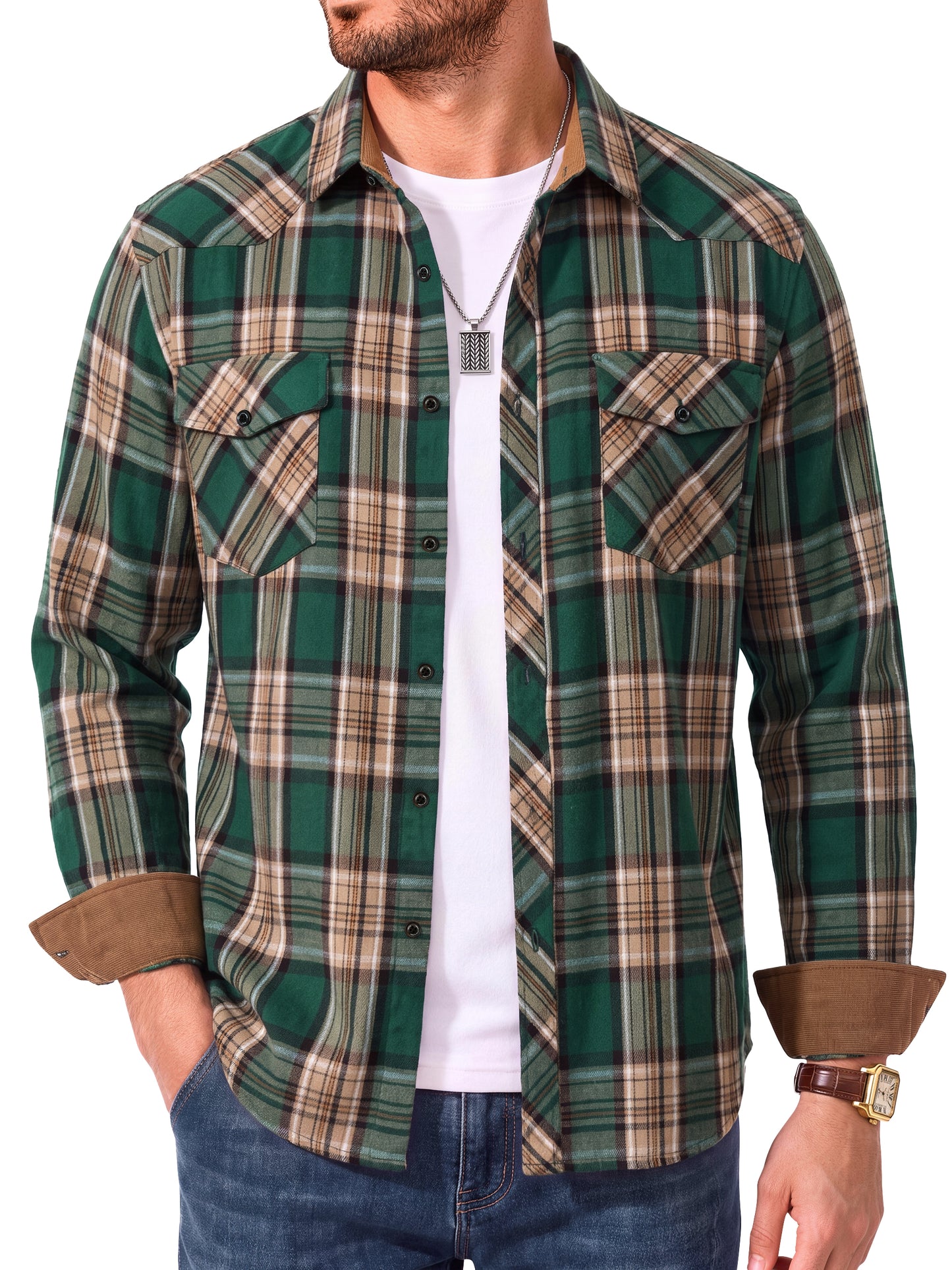 GENTS BLISS Men Flannel Shacket Long Sleeve Plaid Shirts for Men Button Down Men Shirts Lightweight Men Jacket with Pocket