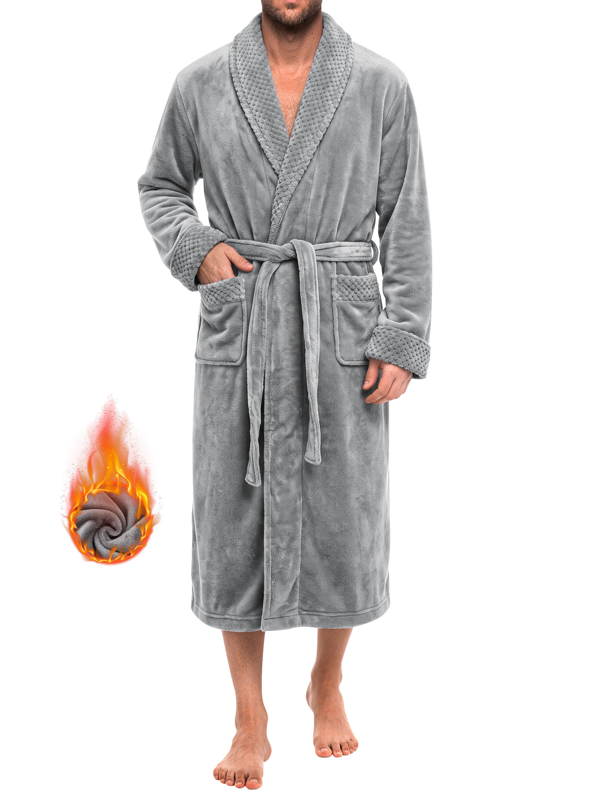 GENTS BLISS Fleece Robes for Men Shawl Collar Men Robes Soft Plush Fluffy Bathrobe for Men with Belt and Pockets