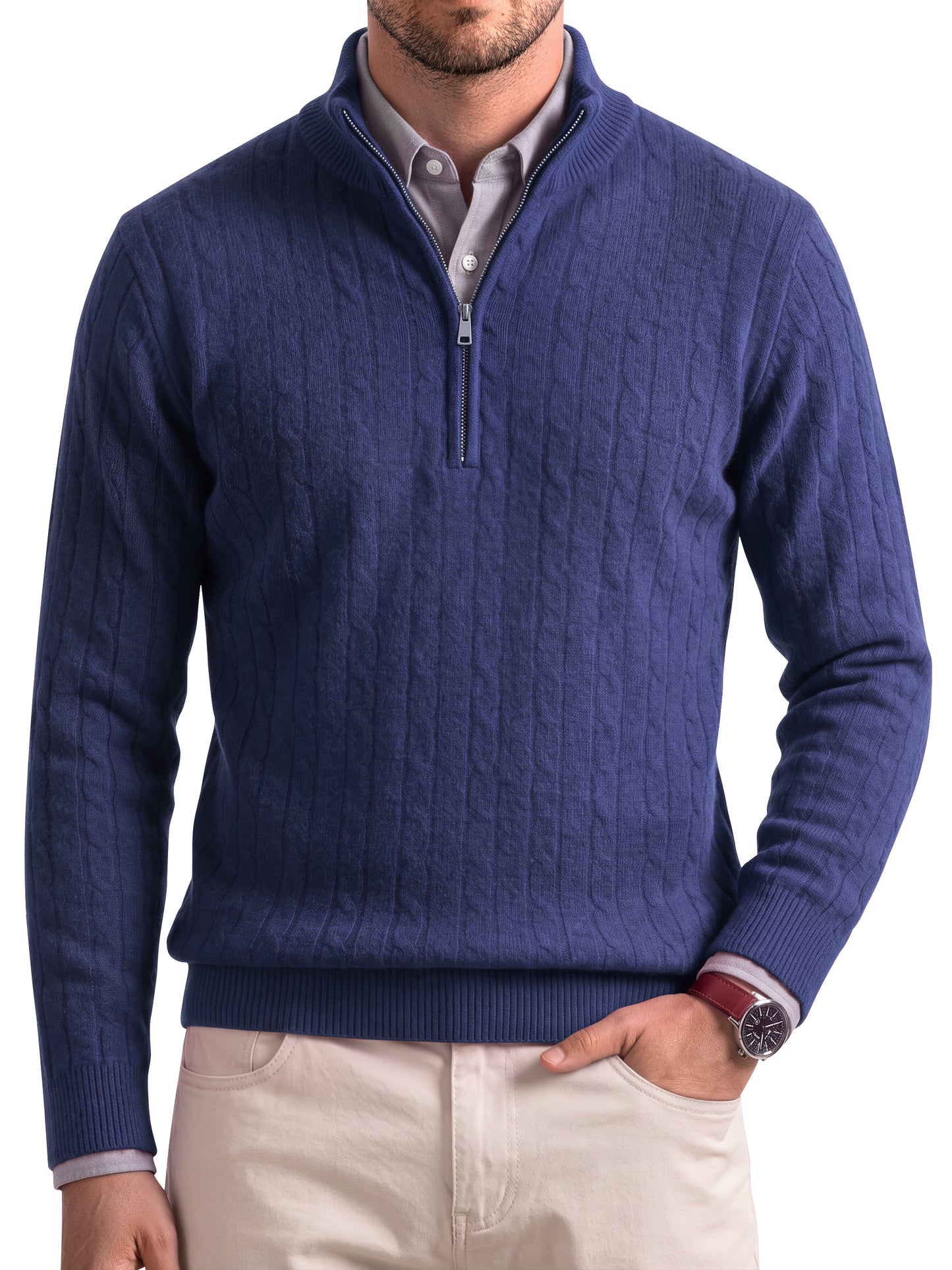 GENTS BLISS Long Sleeve Men Sweaters Zipper Pullover Knitted Sweaters for Men Twist Textured Cable Men Sweaters