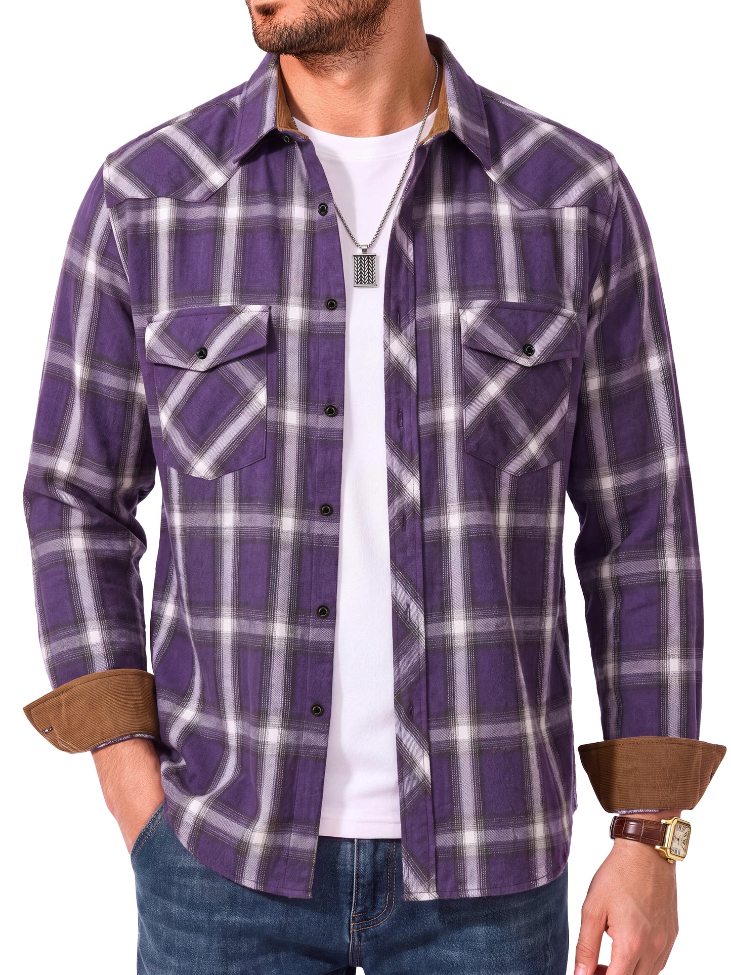 GENTS BLISS Men Flannel Shacket Long Sleeve Plaid Shirts for Men Button Down Men Shirts Lightweight Men Jacket with Pocket