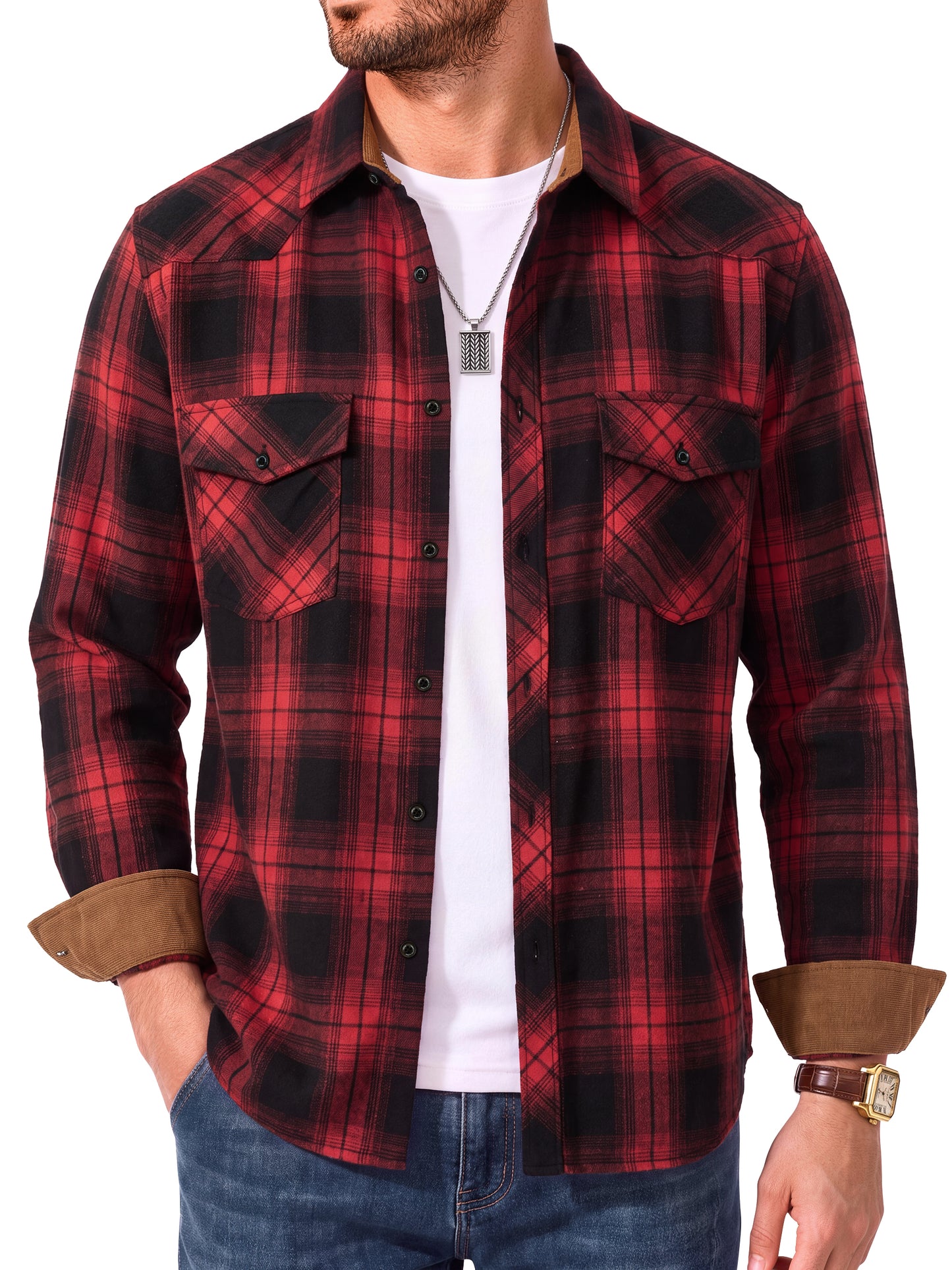 GENTS BLISS Men Flannel Shacket Long Sleeve Plaid Shirts for Men Button Down Men Shirts Lightweight Men Jacket with Pocket