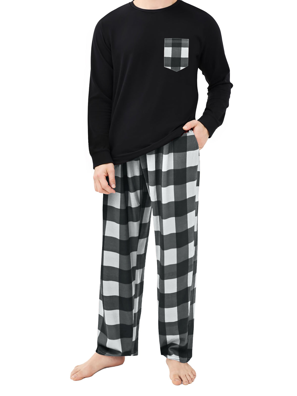GENTS BLISS Men Pajamas Set Long Sleeve Crew Neck Shirts with Pocket and Plaid Soft Bottoms Sets Sleep Pajamas for Men